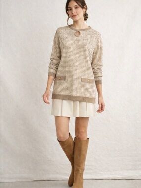 Vintage Cricket Lane Quiet Luxury Keyhole Sweater Gold Pocket Detail Sz S 💚🎀